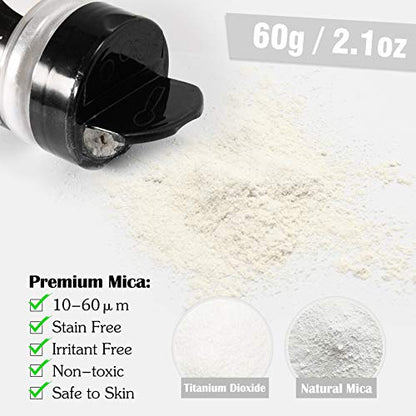 White Mica Powder - 2.1 Ounces/ 60 Grams - Natural Epoxy Resin Dye –Mica Powder for Makeup, Epoxy Resin Art, Acrylic Paint, Fine Arts,Soap Making, - WoodArtSupply