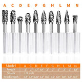 Carbide Burr Set, Die Grinder Bits, 10 PCS 1/8" Shank Double Cut Tungsten Carbide Rotary Burrs Set Compatible with Dremel Bits for Metal Wood Carving Semderm