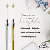 Gold & Silver Gel Pen for Artist 0.7mm Fine Point - Gold Ink Pen with Japanese Ink 6 PACK - Silver/Gold Metallic Pens for Art Drawing, Sketching & Art-n-Fly