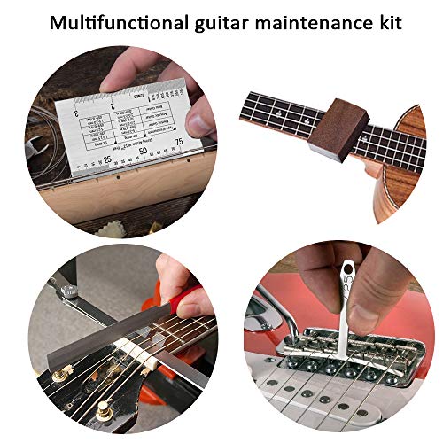 72PCS Guitar Tool Kit，Professional Guitar Repairing Maintenance Tool Kit with Guitar Strings Picks Bridge Pins Gauge Guitar Accessories Gift for - WoodArtSupply