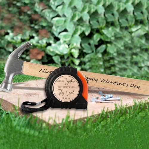 Attention Personalized Tape Measure Hammer Set Custom Name Retractable Tape Measure&Wood Handle Hammer Set Tape Measure Tool Set Gifts for Boyfriend - WoodArtSupply