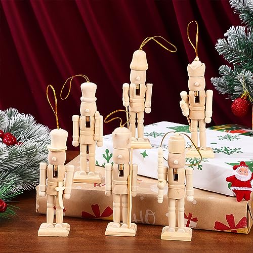 Didiseaon Decor 6Pcs Unfinished Nutcracker Figures Christmas Wooden Paintable Nutcracker Figurines DIY Blank Unpainted Nutcracker Soldier Christmas - WoodArtSupply