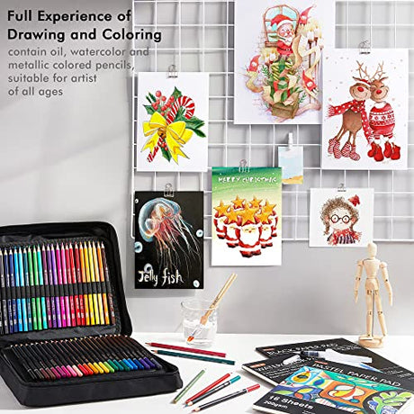 Shuttle Art 124 PCS Drawing Kit, Professional Drawing Supplies with Sketch, Charcoal, Colored, Graphite, Pastel Pencils & Sticks, Complete Drawing Shuttle Art