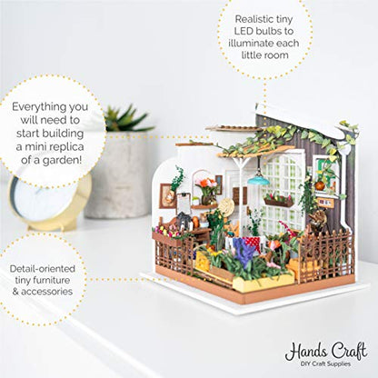 Hands Craft DIY Miniature Dollhouse Kit - Miller's Garden 3D Model Tiny House Building with LED Lights Wood Prefabricated Pieces Puzzle 1:24 Scale