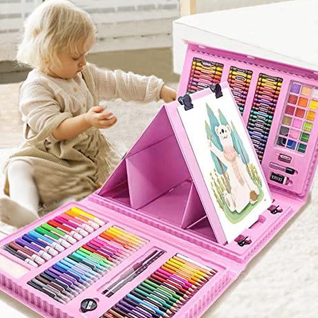 DLUCKY 208 PCS Art Supplies, Drawing Art Kit for Kids Adults Art Set with Double Sided Trifold Easel, Oil Pastels, Crayons, Colored Pencils, DLUCKY