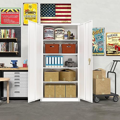 GangMei Metal Storage Cabinet, Garage Storage Cabinet with Locking and 4 Adjustable Shelves, 71 inches Tall Steel Cabinet for Warehouse, Garage, - WoodArtSupply