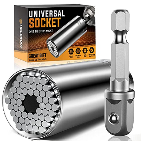 Super Universal Socket Tools Gifts for Men - Valentines Day Gifts Mens Gift Socket Set with Power Drill Adapter(7-19 MM) Cool Stuff Gadgets for Men HELEMAN