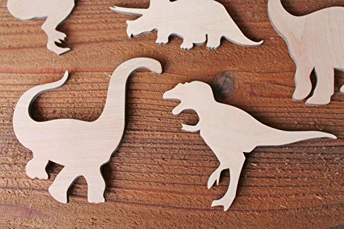 6-Pack Dinosaur Wood Cutout Shapes Cut Out T-Rex Brontosaurus Brachiosaurus Velociraptor + More (6 Longest Side) Texan Wood Crafts