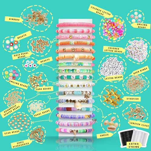 FUNZBO Clay Bead Bracelet Kit - 0.8mm|120M Bracelet String, 15000pcs|144 Colors Clay Beads, Bracelet Making Kit, Friendship Bracelet Kit with Letter FUNZBO