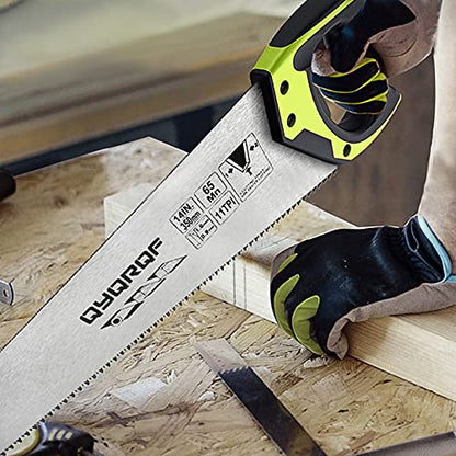 14 in. Pro Hand Saw, 11 TPI Fine-Cut Soft-Grip Hardpoint Handsaw Perfect for Sawing, Trimming, Gardening, Cutting Wood, Drywall, Plastic Pipes, Sharp