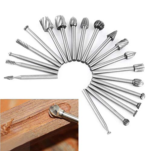 Yakamoz 20pcs 1/8" (3mm) Shank High Speed Steel Rotary Files Burrs Wood Milling Rotary File Burr Set for DIY Woodworking Carving Engraving Drilling - WoodArtSupply