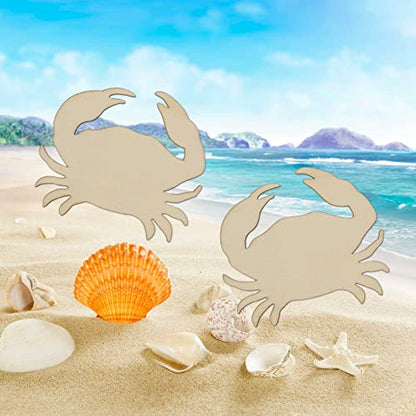 Creaides 20pcs Wooden Sea Animals DIY Crafts Cutouts Crab Shaped Wood Ornaments for DIY Projects Home Decoration