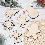 MAYJOYDIY 6pcs Christmas Snowman Tree Wooden Cutouts Santa Claus/Angels/Snowflakes/Gingerbread Man Christmas Ornaments Unfinished Wood for Christmas MAYJOYDIY