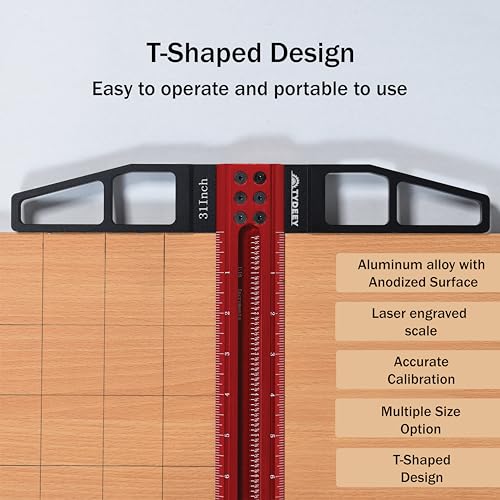 Tydeey 12 in T Square Ruler T-shaped Woodworking Scriber Measuring Tool , Aluminum Alloy Layout and Measuring Tools