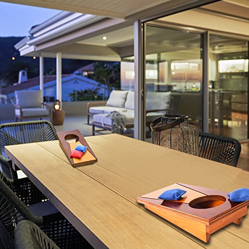 GSE Mini 10"x5" Tabletop Cornhole Toss Game Set with 8 Bean Bags, Wooden Desktop Cornhole Game Set for Travel, Office Desk. Mini Bean Bag Toss Game GSE Games & Sports Expert