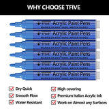Blue Acrylic Paint Marker Pens - 2-3mm Medium Tip, 6 Pack Permanent Blue Water Based Paint Pen for DIY Projects, Paintings for Rock, Fabric, Wood, TFIVE