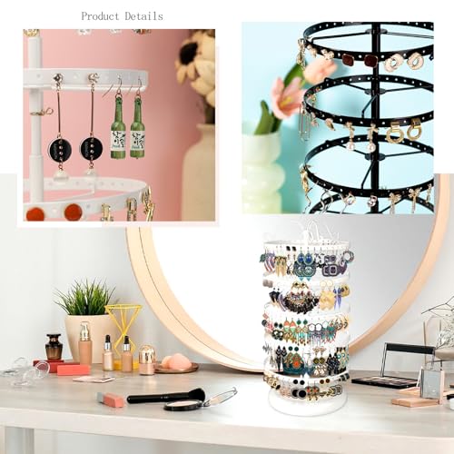 HomeToDou 6 Tier Metal Rotating Earring Holder Organizer,Adjustable Earring Storage Display Tower Rack,Exquisite Jewelry Display Stand,264 Holes