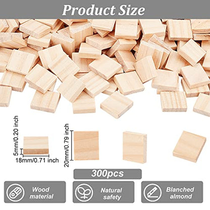 OLYCRAFT 300Pcs Wood Blank Letter Tiles 20x18mm Unfinished Wooden Squares Blank Wood Cabochons Unfinished Square Wood Tiles for DIY Crafts Wood