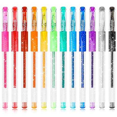 Niutop 12-Color Scented Glitter Gel Pens for Kids, Fruity Scented Markers, Colored Pen Set Fun Pens, Cute School Supplies Stationary, Art Supplies, Niutop