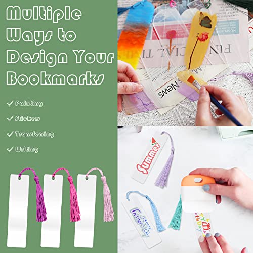 ZYNERY 60 Pcs Acrylic Bookmark Blanks, 30 Pcs Acrylic Bookmarks with 30 Pcs Tassels, Unfinished Transparent Bookmarks, Double Sided DIY Rectangle ZYNERY