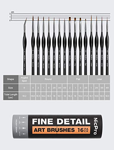 Nicpro 16 PCS Small Detail Paint Brush Set, Professional Miniature Painting Kit Fine Detail Brushes for Watercolor Oil Acrylic, Craft, Models, Rock - WoodArtSupply