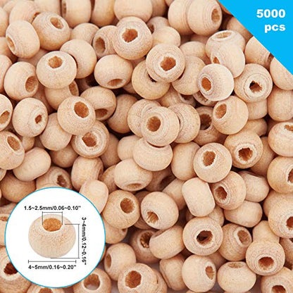 PandaHall 5000pcs 4~5mm Small Unfinished Wood Beads, Natural Wooden Beads Round Spacer Beads Smooth Beads for Bracelet Necklace Jewelry and Crafts - WoodArtSupply