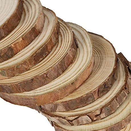 SINJEUN 80 PCS 3.5-4 Inch Wood Slices, Natural Wood Circle Slices with Bark, Unfinished Wood Discs for DIY Crafts, Christmas Ornaments, Wedding SINJEUN
