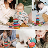 OESSUF 16PCs Stacking Rocks Wooden Stacking Toys Balancing Stacking Stones Wooden Stone Stacking Game for Toddler Wood Sorting Montessori Stacking OESSUF