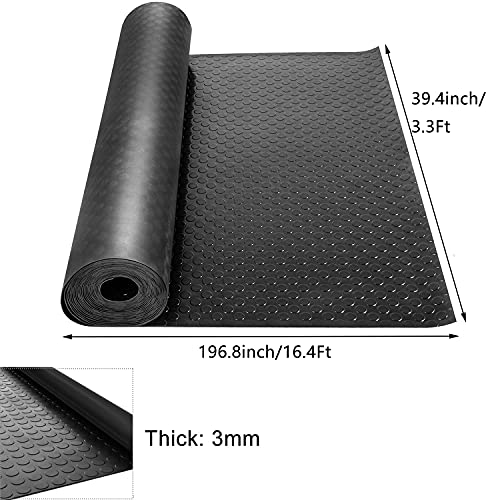 Nisorpa 3mm Thick Garage Floor Rubber Mat 16.4 x 3.3 fts Rubber Garage Floor Mats Heavy Duty Coin-Grip Garage Flooring Roll Non-Slip Rubber Mats