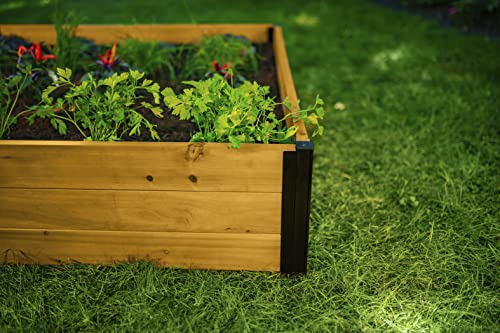 Vita Mezza 4 Foot x 4 Foot x 11 inch Cedar Wood Modular Garden Bed with Black Aluminum Posts, FSC, Woodgrain, Golden Brown, Pre-Stained, VT17703