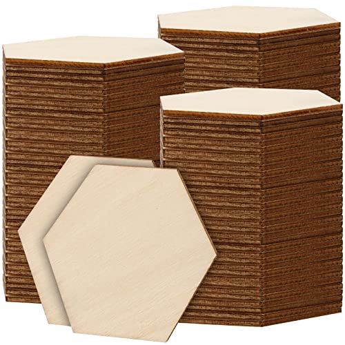 ZEONHAK 120 PCS 3 Inch Hexagon Wood Pieces, Wooden Hexagon, Hexagon Blank Unfinished Wood Slices for DIY Craft, Panting, Home Decorations, Wood ZEONHAK