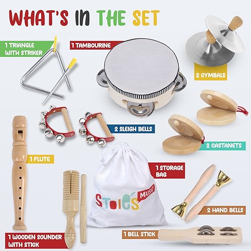 Stoie’s Wooden Music Set, Percussion Kids Musical Instruments, Montessori Unique Play Toddler Musical Instruments for Kids Ages 3, 5, 9, 12- Baby - WoodArtSupply