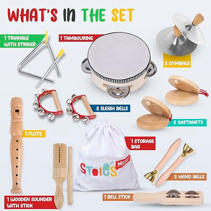 Stoie’s Wooden Music Set, Percussion Kids Musical Instruments, Montessori Unique Play Toddler Musical Instruments for Kids Ages 3, 5, 9, 12- Baby - WoodArtSupply