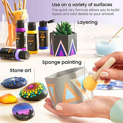 ARTEZA Craft, Set of 20 Vintage Tones, 2.02-oz/60 ml Bottles, Water-Based, Matte Finish, Acrylic Paint Set for Art & DIY Outdoor Projects on Glass, - WoodArtSupply