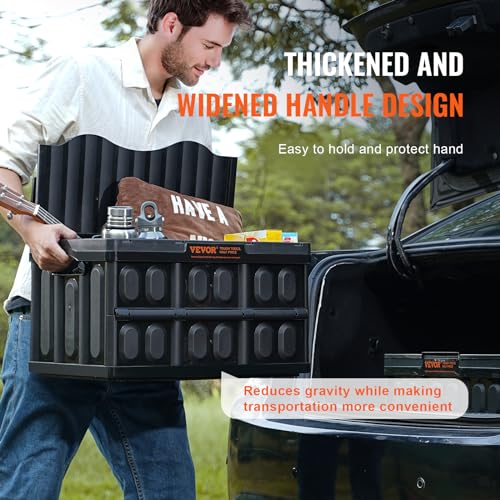 VEVOR 45L Collapsible Storage Bins with Lids 3 Packs, Stackable Utility Crates with Handles, Large Folding Containers for Organizing Tools, Toys, VEVOR