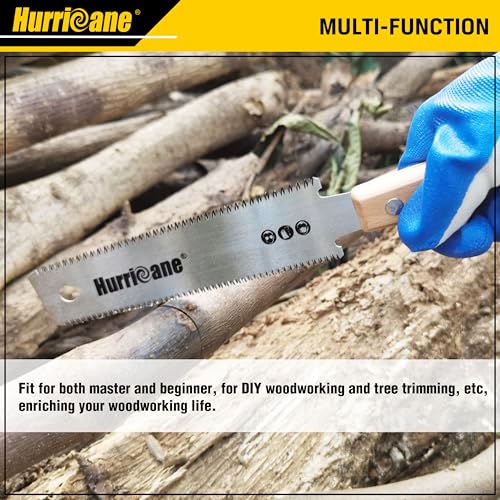 HURRICANE Japanese Hand Saw, 6 Inch (150mm) Double Edge Sided Pull Saw, SK5 Flexible Blade, 14/17 TPI Flush Cut Saw, Beech Handle Wood Saw, HURRICANE