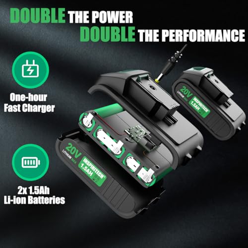 INSPIRITECH 20V Cordless Drill, Brushless Power Drill Set with 2 Batteries and Charger,3/8-Inch Chuck Electric Drill Driver,22 Torque INSPIRITECH