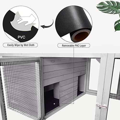 MEDEHOO Chicken Coop Large Wooden Rabbit Hutch Indoor Outdoor with 2 Living House ANG PVC Layer for Chicken, Hutch, Ducks MEDEHOO