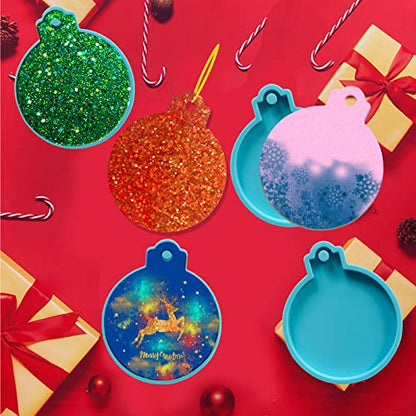 Szecl 5Pcs Round Christmas Ornament Resin Mold 2.71" Jewelry Pendant Epoxy Resin Casting Molds for Christmas Tree Decoration Halloween Circle