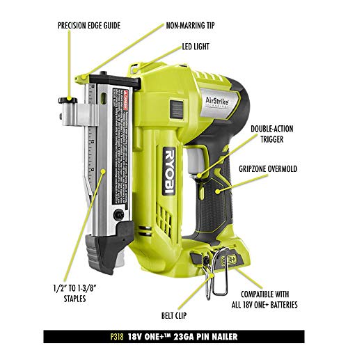 Ryobi 18-Volt ONE+ Lithium-Ion Cordless AirStrike 23-Gauge 1-3/8 inch Headless Pin Nailer (Tool Only) - WoodArtSupply