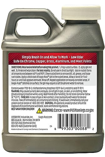 CRC Evapo-Rust Gel Rust Remover, 8 Fl Oz, Rust Remover for Vertical Surfaces, Eliminates Oxides from Aluminum, Cast Iron, and Steel