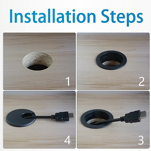 Bicafa 6-Pack Desk Grommet 50mm (2 inch) Wire Cord Cable Desk Hole Cover with Bi-Metal Hole Saw Kit and Cord Wire Wrap Coiled Tube Sleeve Bicafa