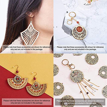 Wooden Dangle Earring Making Kit with 48Pcs Burlywood Filigree Pendants 48Pcs Jump Rings & 48Pcs Earring Hooks for DIY Craft