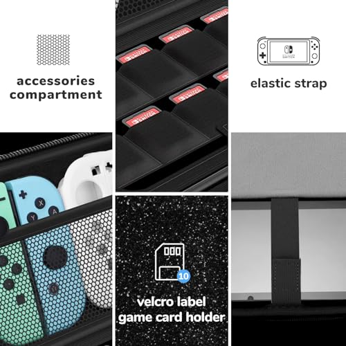 homicozy Glitter Carrying Case Compatible with Nintendo Switch OLED & Switch Console,Black Protective Hard Travel Case Shell Pouch for Nintendo