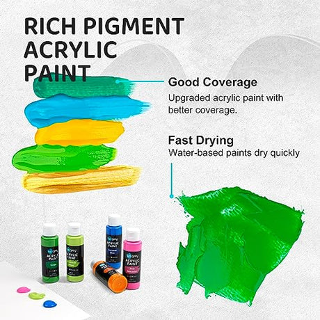 Acrylic Paint Set, Art Paints (2fl Oz/60ml ) Crafts Acrylic Paint For Kids And Adults with 5 Brushes, Non Toxic Metallic Acrylic Paints for Wood UPGREY