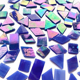 KALUCION Magic Iridescent Blue Stained Glass Mosaic Tiles, 280 Pieces Mixed 4 Shapes Tiffany Stained Glass Kit Mosaic Glass Pieces for Crafts KALUCION