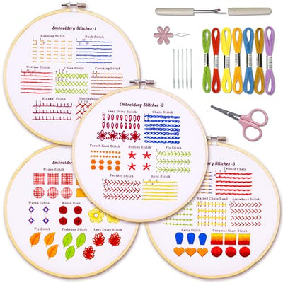 Bradove 4 Set Embroidery Stitches Practice Kit, Embroidery Kit for Beginners with Embroidery Patterns, Beginner Embroidery Kit, Embroidery Kits for