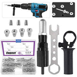 Swpeet 211Pcs Black Alloy Steel Electric Rivet Gun Adapter Kit, Including 2.4/3.2/4.0/4.8mm Diameter Rivet Head and Handle Wrench with 500Pcs Swpeet