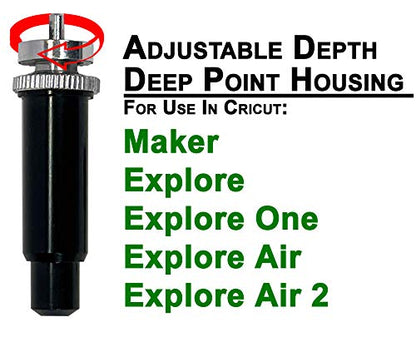 Cricut Compatible Deep Point Explore Air Maker - Made in USA Adjustable Blade Housing Scrapbooking Holder German Carbide fine Point Standard deep Cut