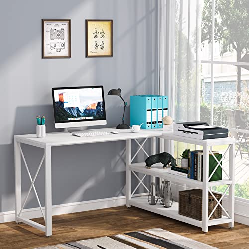 Tribesigns Reversible Industrial L-Shaped Desk with Storage Shelves, Corner Computer Desk PC Laptop Study Table Workstation for Home Office Small - WoodArtSupply